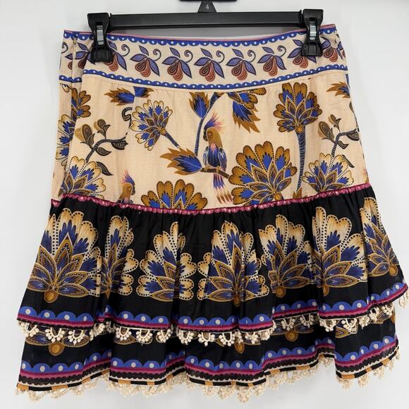 NEW Farm Rio Ainika Floral Tiered Mini Skirt Cream Women Medium Side Zipper - Picture 4 of 7